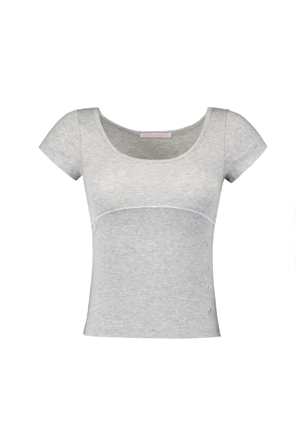 [PRE-ORDER] TWINNY BUTTON TEE [MELANGE GREY]