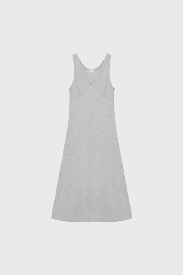 Scallop Rib Jersey Dress (Light Gray / Melange Gray / Black)