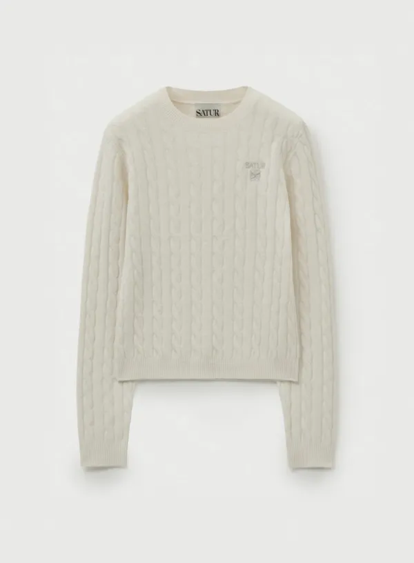(W) Soft Touch Cable Crew Neck Knit - Cream