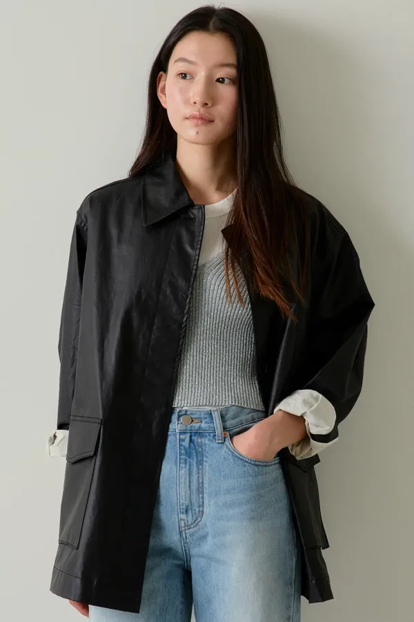 coated cotton work jacket (black)