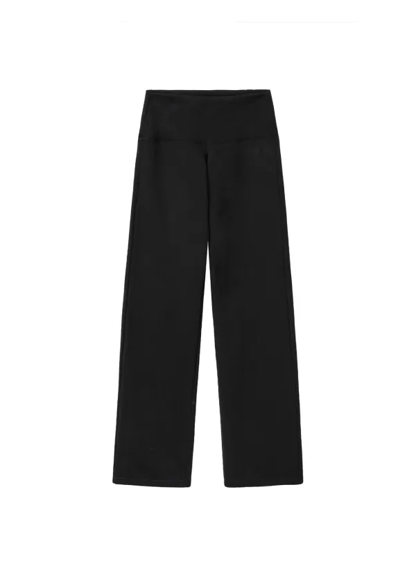 RIBBED BAND STRAIGHT PANTS, BLACK