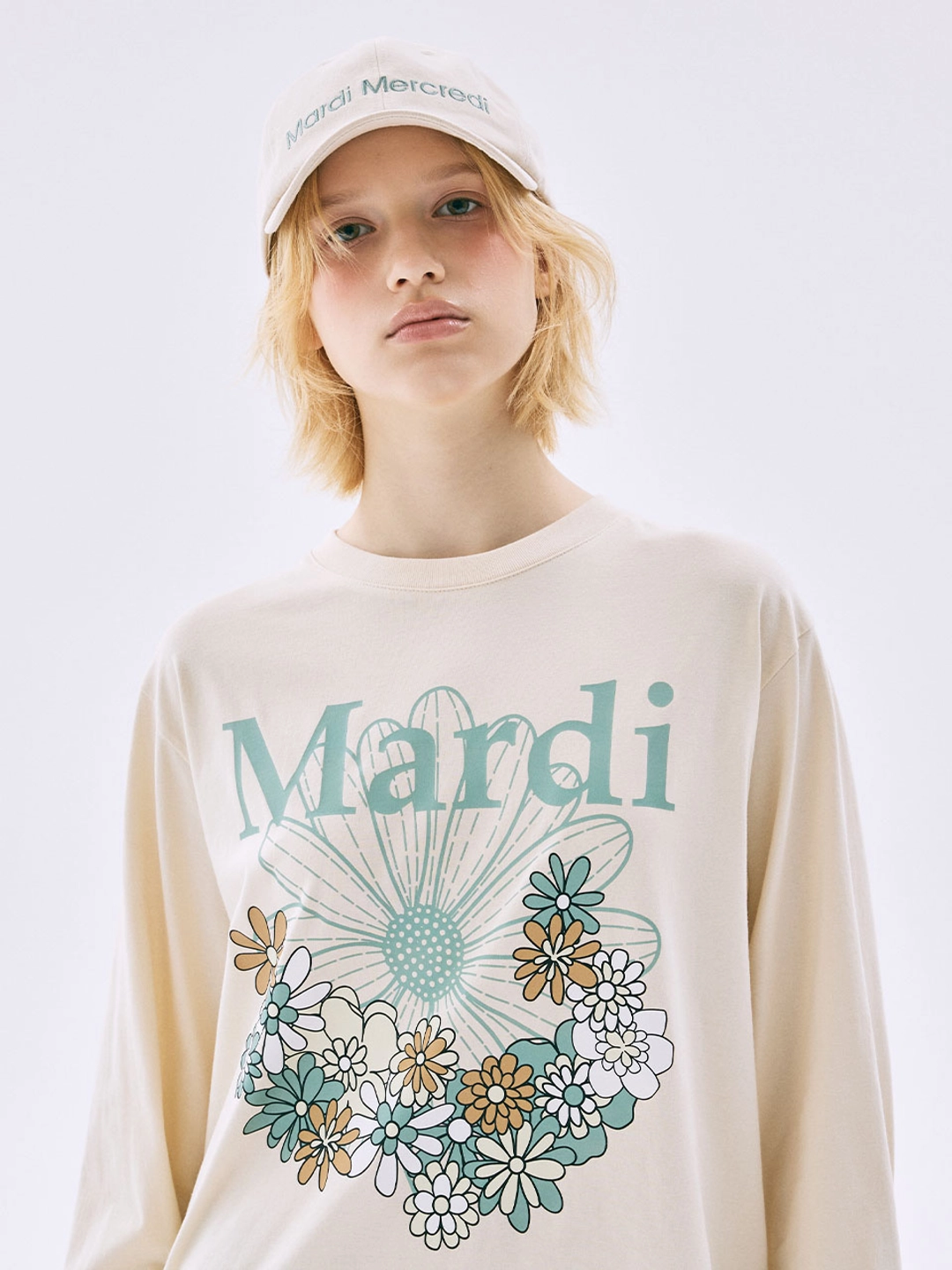 마르디 메크르디 TSHIRT LONG SLEEVE FLOWERMARDI JARDIN_BUTTER MOSSGREEN 상품 이미지 2