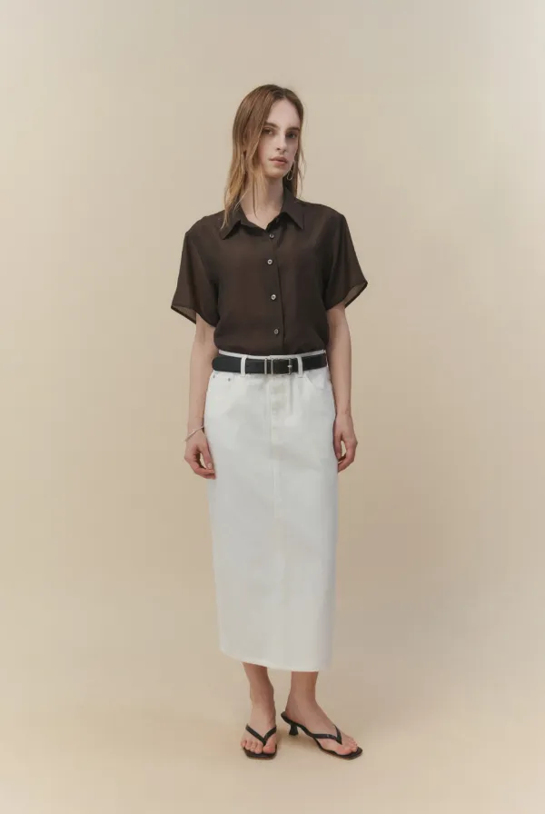 Denim Long Skirt (White)