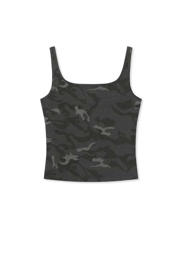 SQUARE NECK CROPPED TANK TOP IN CHARCOAL