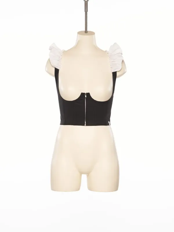 PS25 DARK GRAY WITH WHITE FRILL BUSTIER