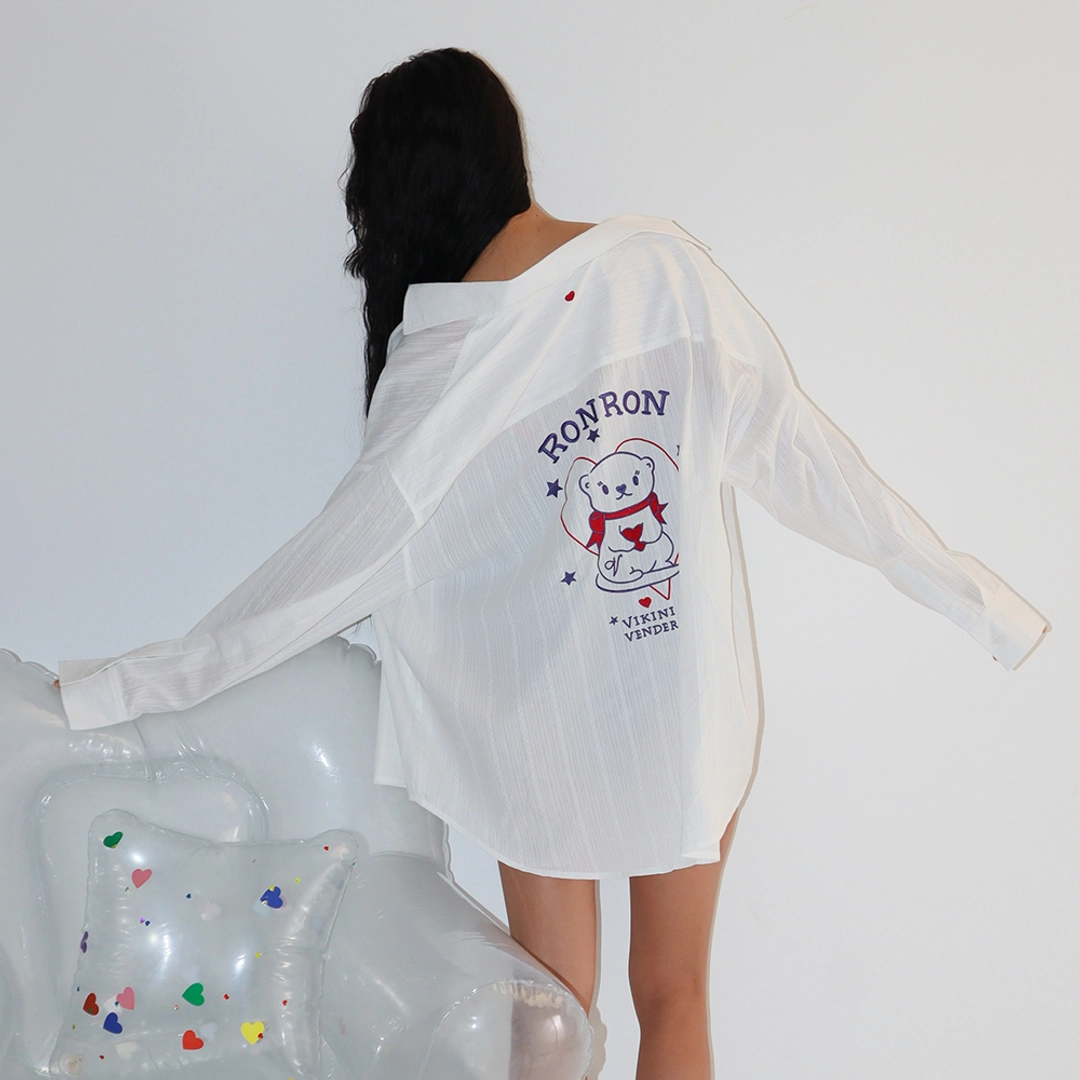 론론 EYELET VENTTER HEART POCKET LOOSE SHIRT WHITE 상품 이미지 2
