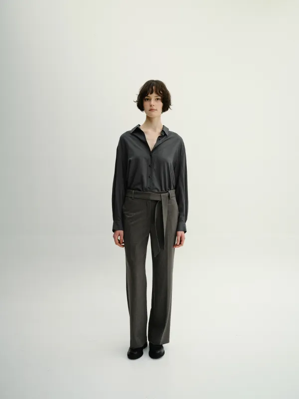 ROBIN STRIPE STRAP SLACKS / CHARCOAL BROWN