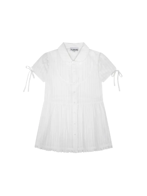 PUFF SLEEVES RIBBON BLOUSE [WHITE]