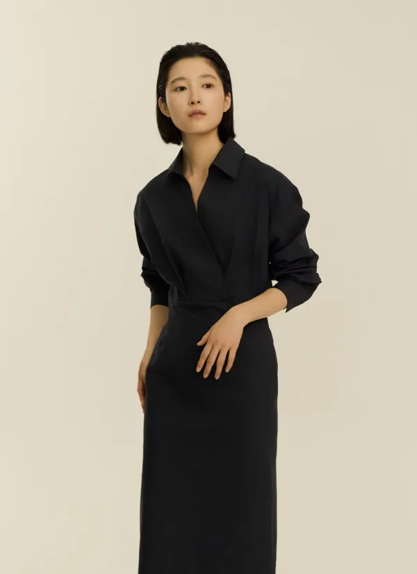 high waist shirt dress_navy