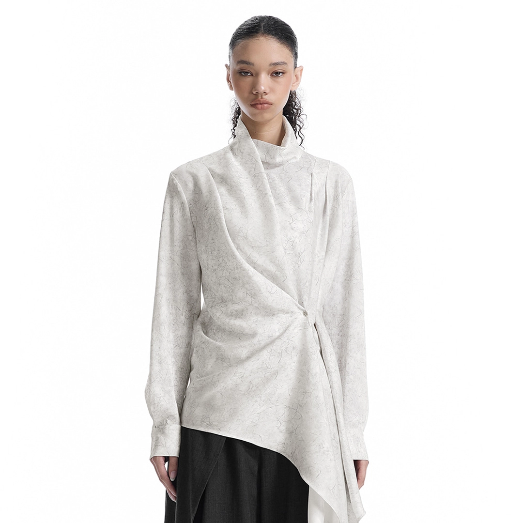 트리밍버드 Draped High-Neck Blouse [ Ivory ] 상품 이미지 1