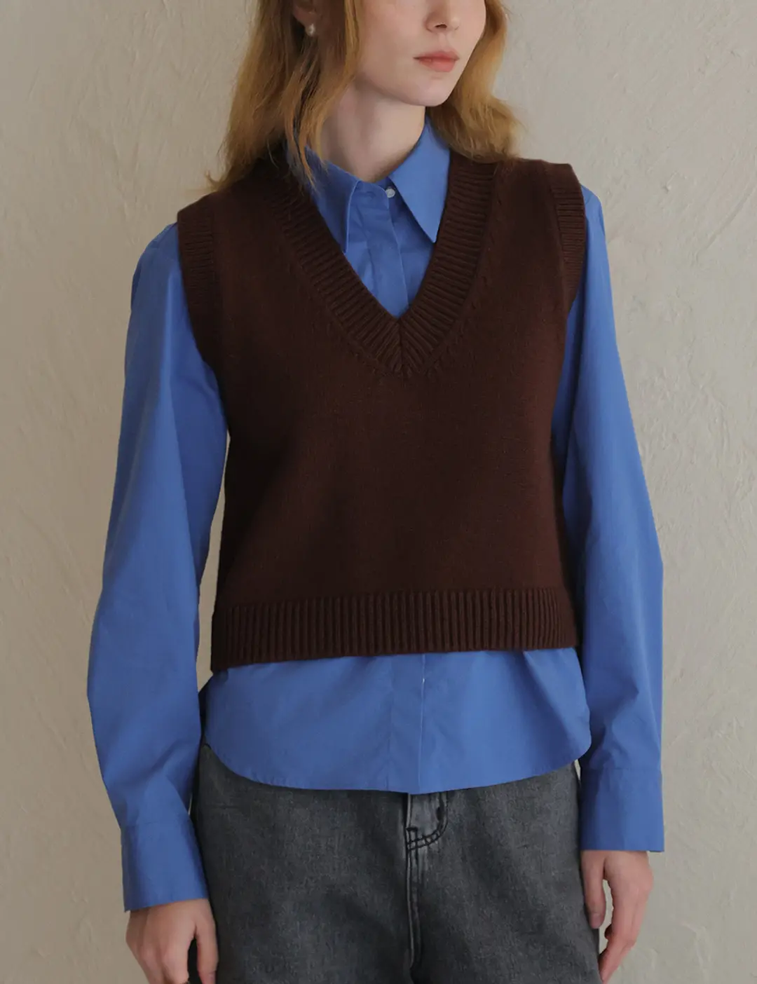 노미나떼 Organic Wool Cotton Vneck Vest (Choco Brown) 상품 이미지 2