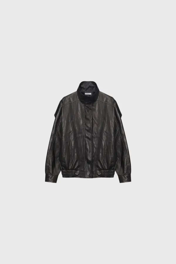 High Neck Oversized Leather Jumper (Ash Black)