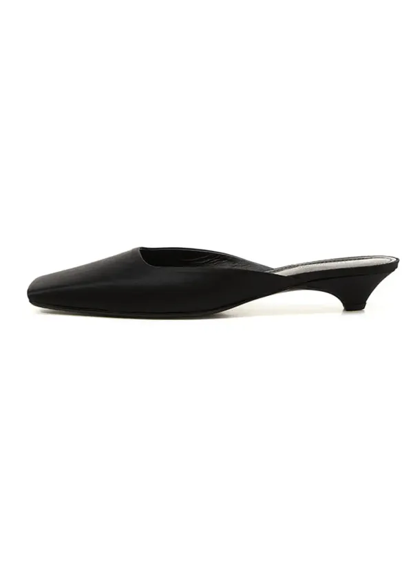 BLACK SATIN MULES [SQUARE]