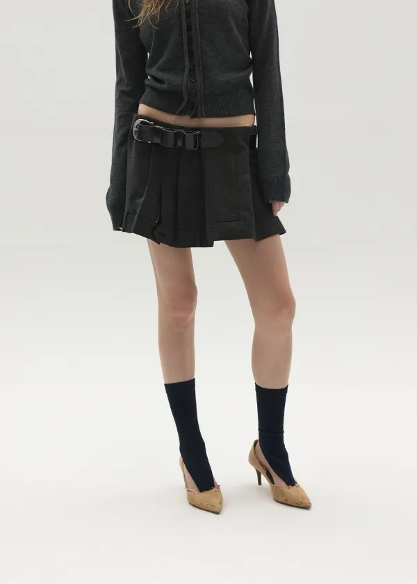 LAYERED CHECK MINI SKIRT (GREY)