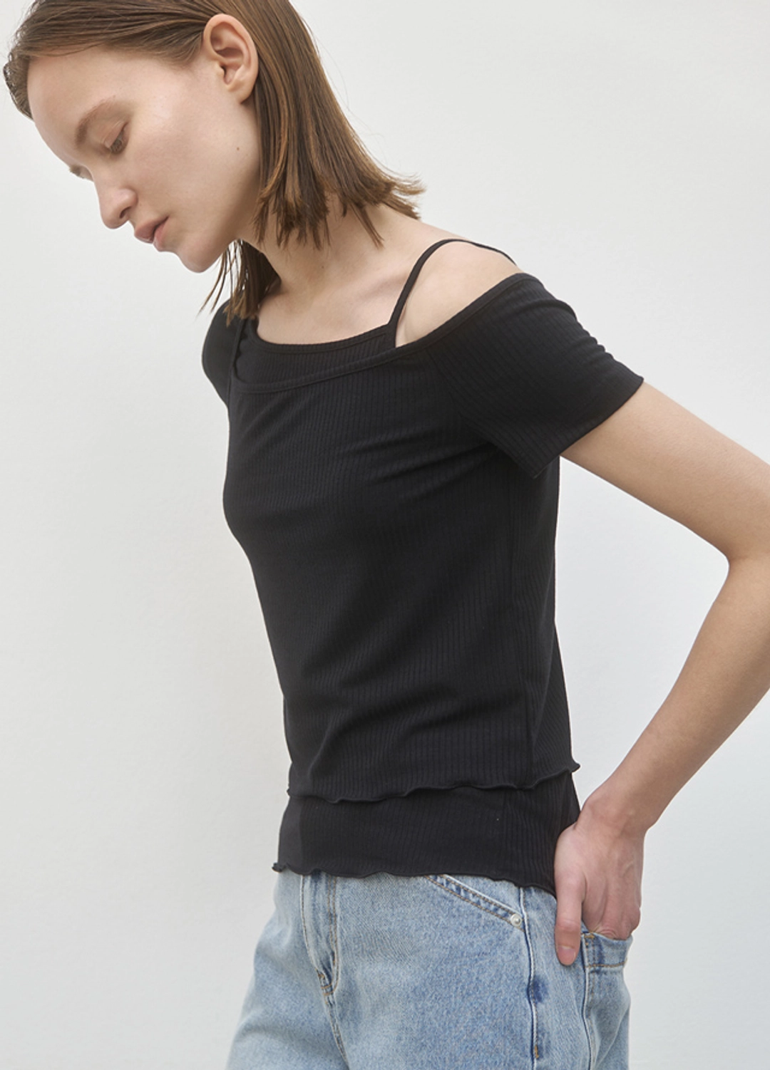 아뜰리에 나인 (T-6801)LAYERED RIBBED TEE SET S 상품 이미지 3