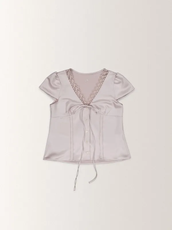 ROSY LACE SATIN BLOUSE [ PALE PINK ]