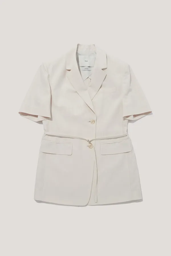 HALF SLEEVE BELTED LINEN JACKET CREAM_UDJA6B226CR