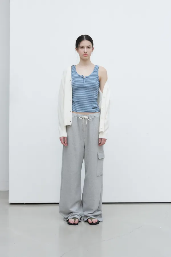 [김가을 PICK] Stripe Wappen Button Sleeveless - Blue
