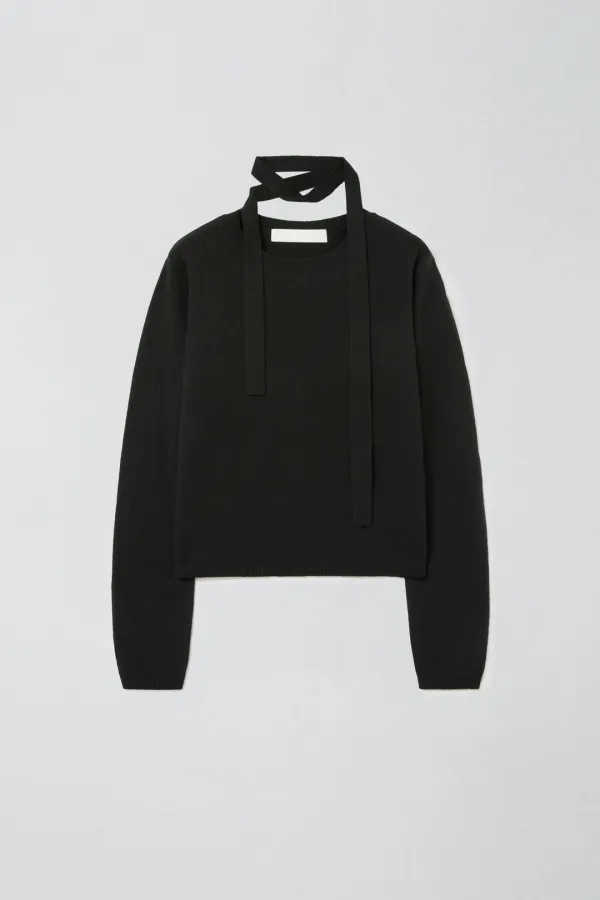 TIE SET U-NECK CASHMERE KNIT_BLACK
