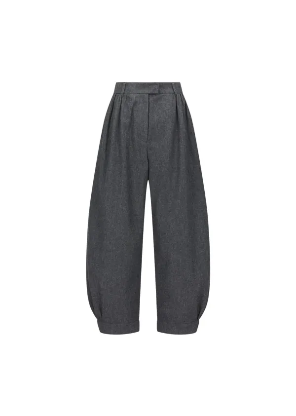 Wool shirring pants, Charcoal