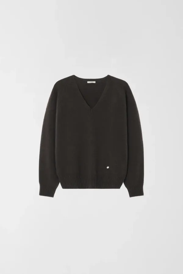CASH MERINO WOOL V-NECK KNIT_DARK BROWN_OD3C2MKN91DRB