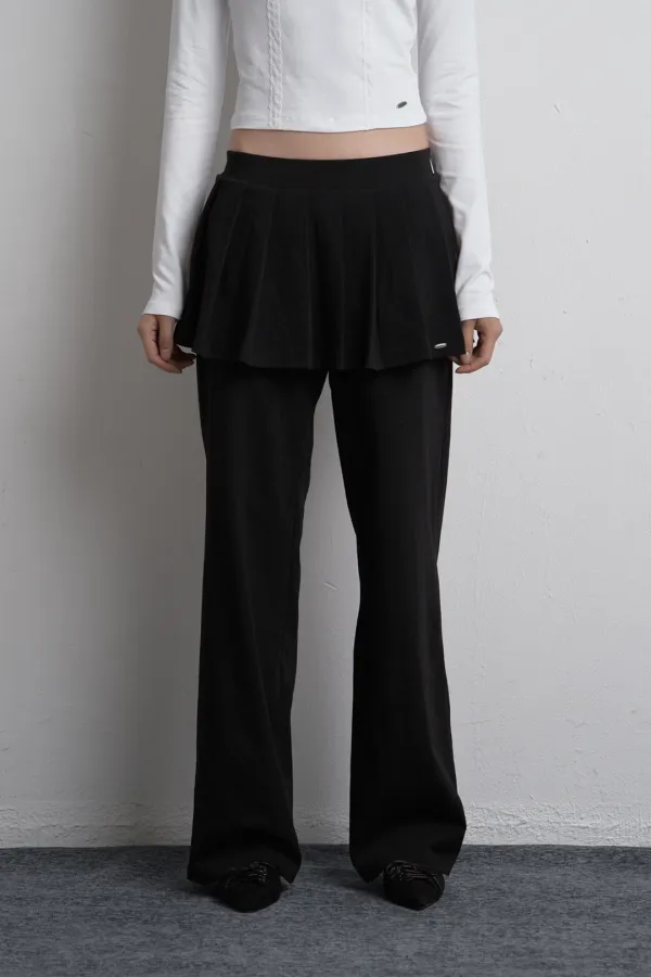 BANDING PLEATED SKIRT PANTS BLACK