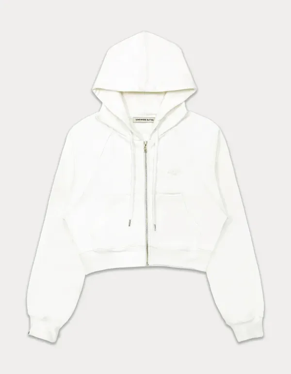 Essential crop hood zip-up - ivory