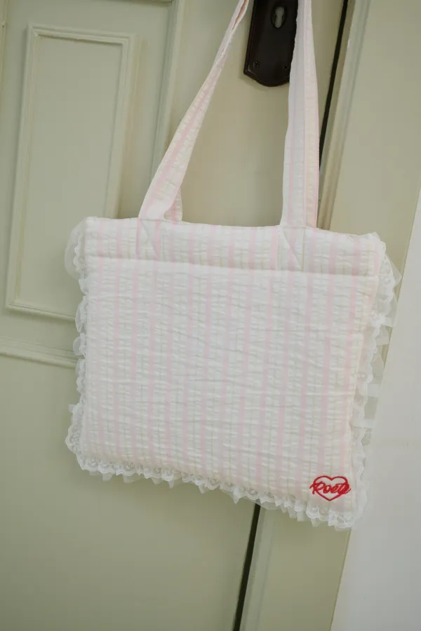 padded lace frill bag_ivory/pink