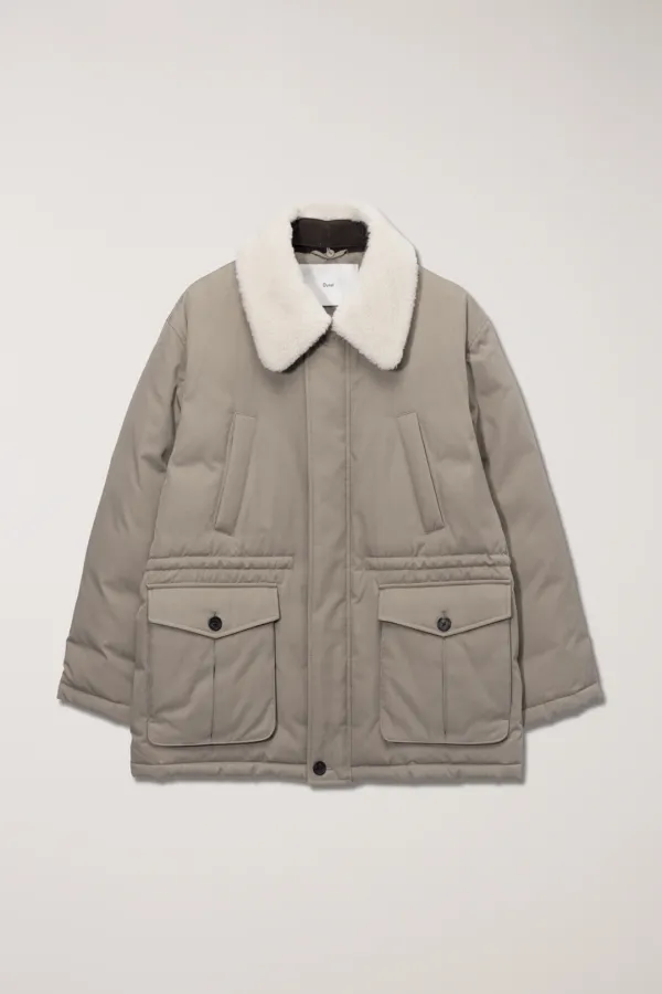 UNISEX COLLARED GOOSE DOWN HALF JACKET LIGHT KHAKI