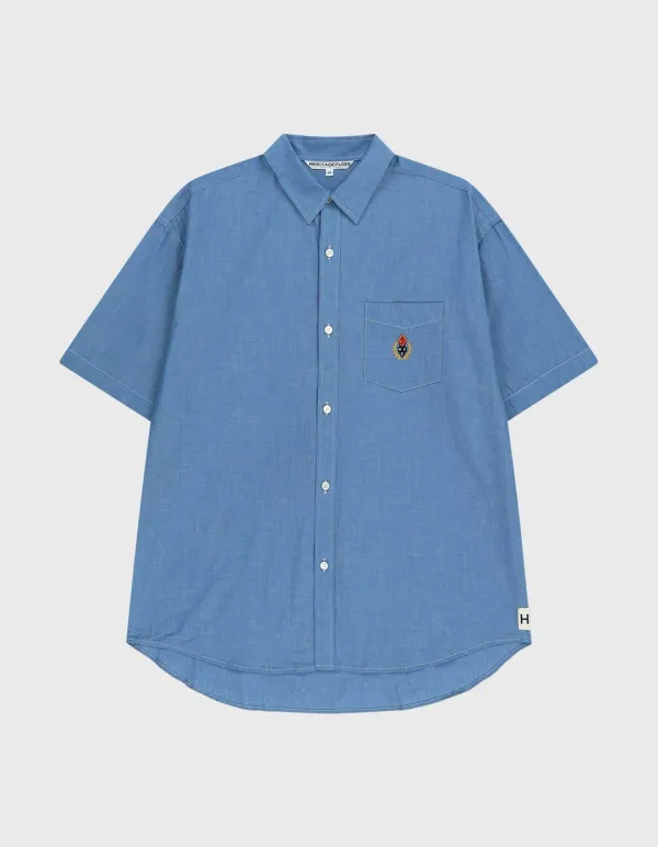 CREST WASHED HALF-SLEEVE SHIRT / Blue