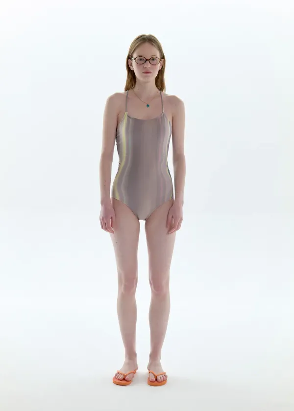 Holographic One-Piece Swimsuit_Beige