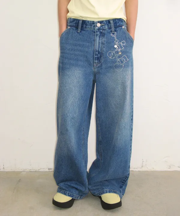 HOTFIX KEYRING WIDE DENIM PANTS MEDIUM BLUE