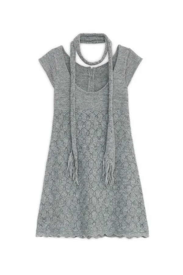 Pointelle reversible knit dress (Gray)