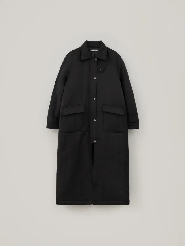 Padded Balmacaan Coat - Black