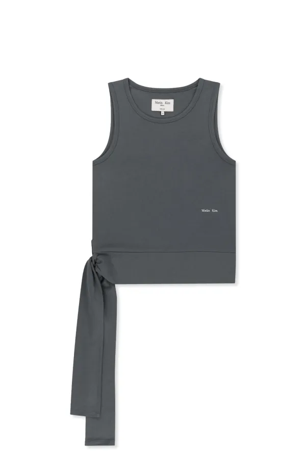 HEM TIE DETAIL SLEEVELESS TOP IN CHARCOAL