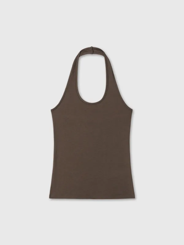 (W) HALTER TOP_ BROWN