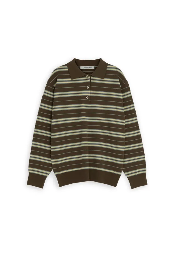 W Stripe Knit Pique, Brown