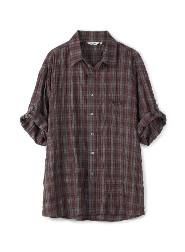 Vintage Shadow Check Roll Up Half Shirts_Faded Burgundy