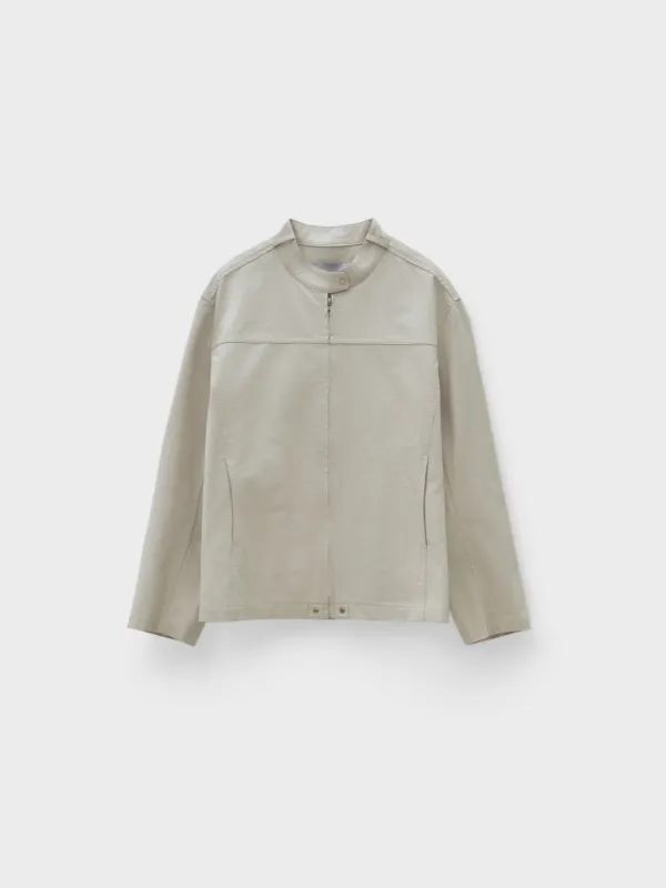 Washed Cotton Biker Jacket_Cream