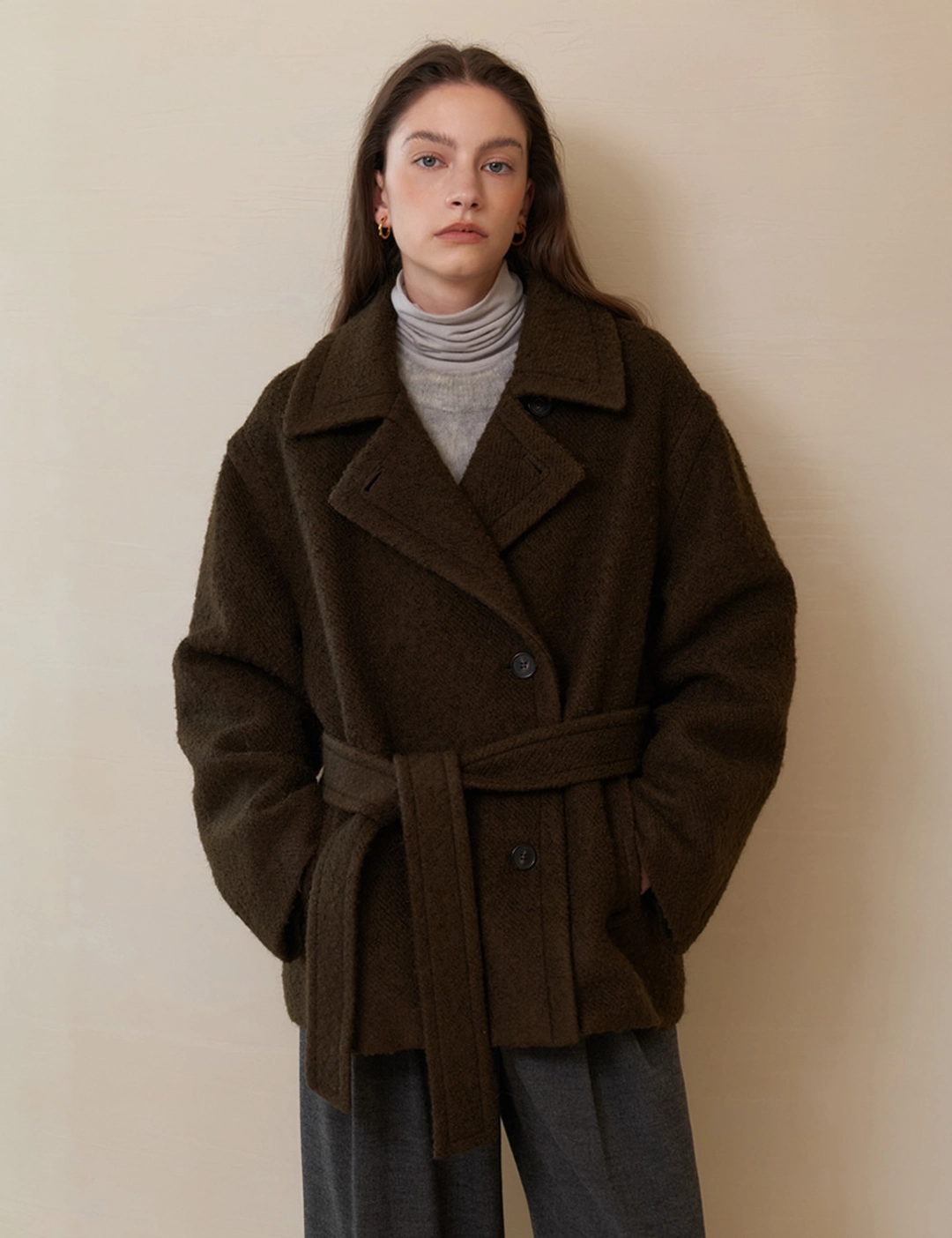 노미나떼 Brera Alpaca Boucle Half Coat (Moss Khaki) 상품 이미지 2