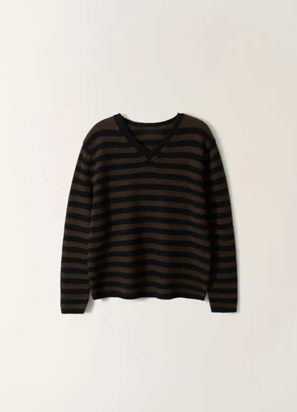 3RD / Molly V-Neck Pullover (Brown Stripe)