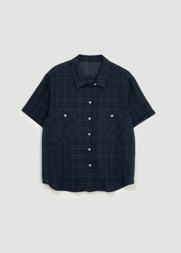 [EXCLUSIVE] Check half shirt (Navy)