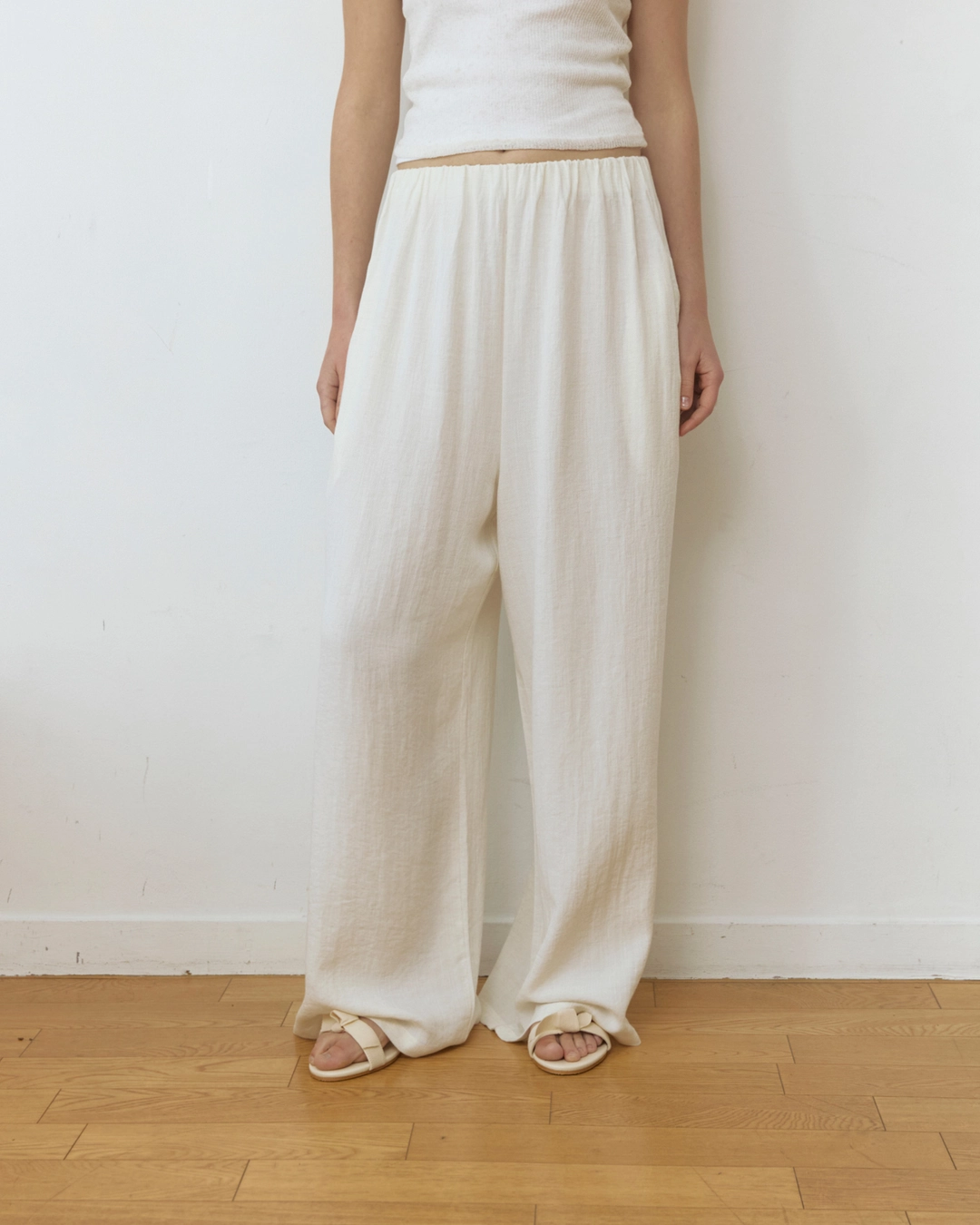 어다울 Linen hidden banding wide pants - ivory 상품 이미지 3