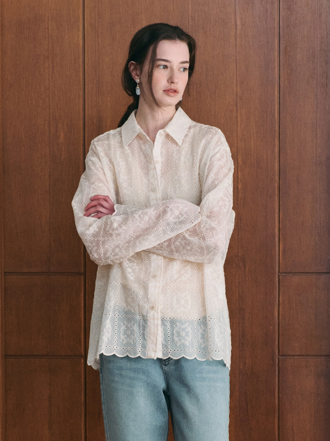 르니나 ADELINE lace oversized shirt_ivory 상품 이미지 2