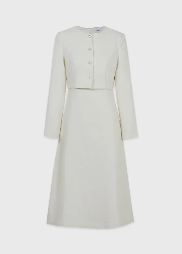 [44-120]  [CEREMONY] Karidin Tweed Jacket Rayered Dress  카리딘 트위드 자켓 레이어드 드레스 (가을-봄-하객룩-격식룩-출근룩-오피스룩-2부드레스-피로연-브라이덜샤워-레이어드-롱원피스-트위드-자체제작)