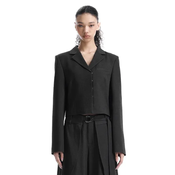 Hook-Front Cropped Set-Up Jacket [ Charcoal ]