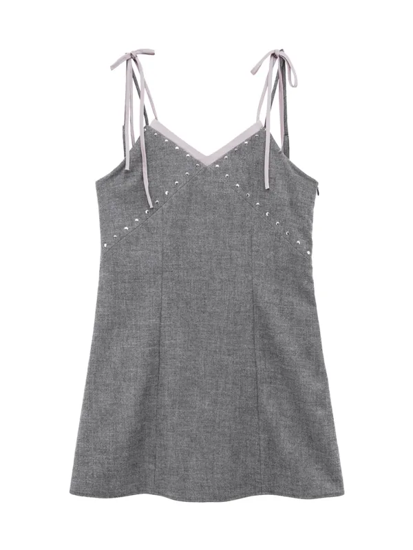 STUDS LAYERED MINI DRESS (GREY)
