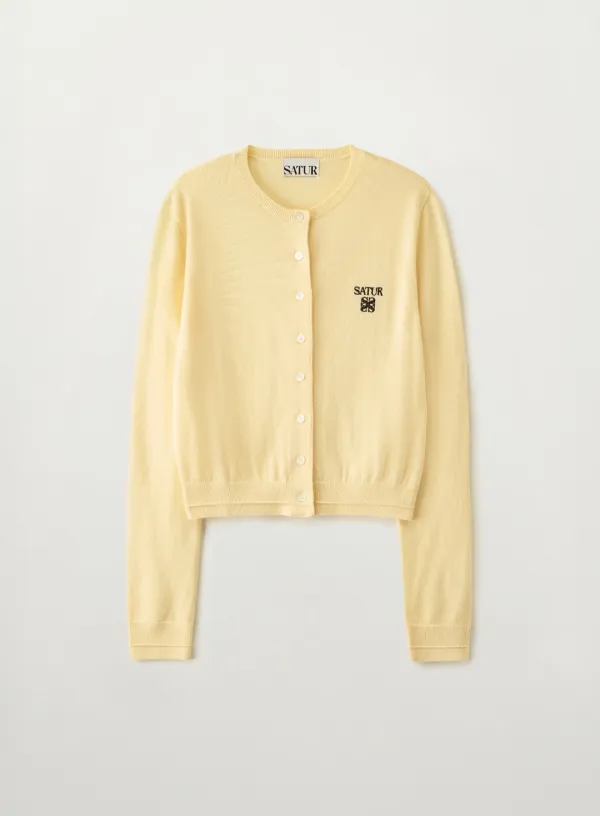(W) Loren Basic Crewneck Fine Cardigan - Yellow
