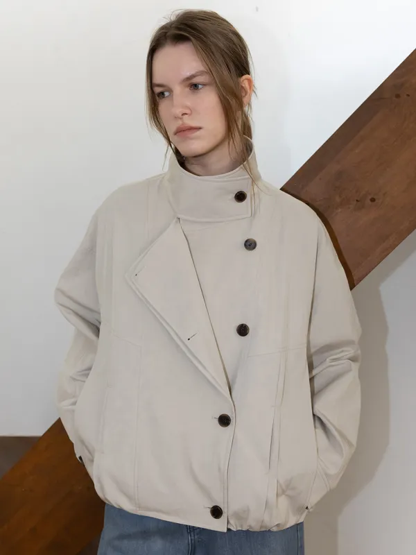 [BEIGE 01_S 10/22 예약배송]Double Placket High-neck Blouson Jacket SW6AM610_2color