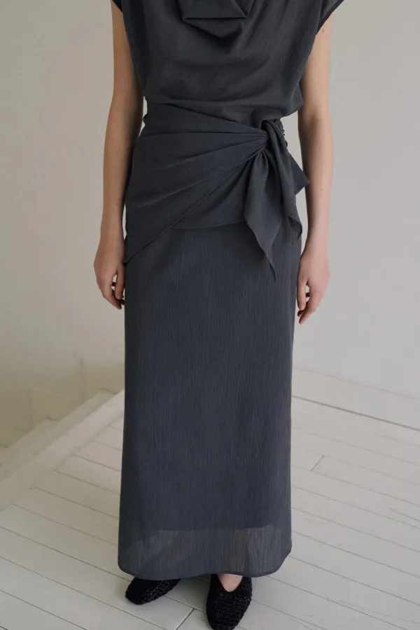 [스카프 Set]Pleats Maxi Skirt[LMBFSUSK418]-Charcoal